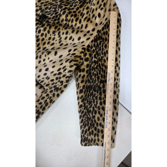 Vintage Russel Taylor Coat Leopard Print Mid Length Button Front Faux Fur Animal - Picture 13 of 16